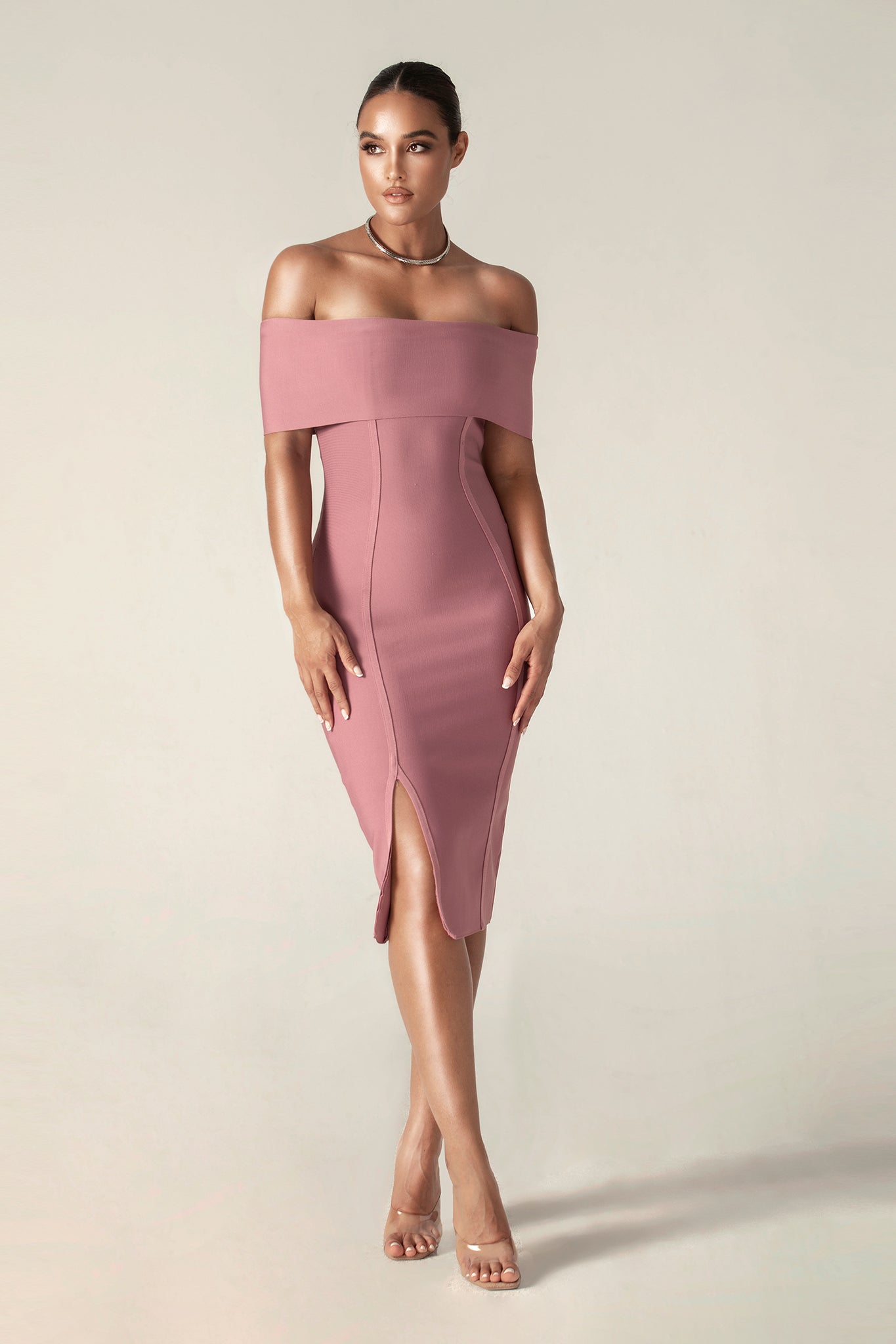 Off-Shoulder Bodycon Bandage Midi Dress