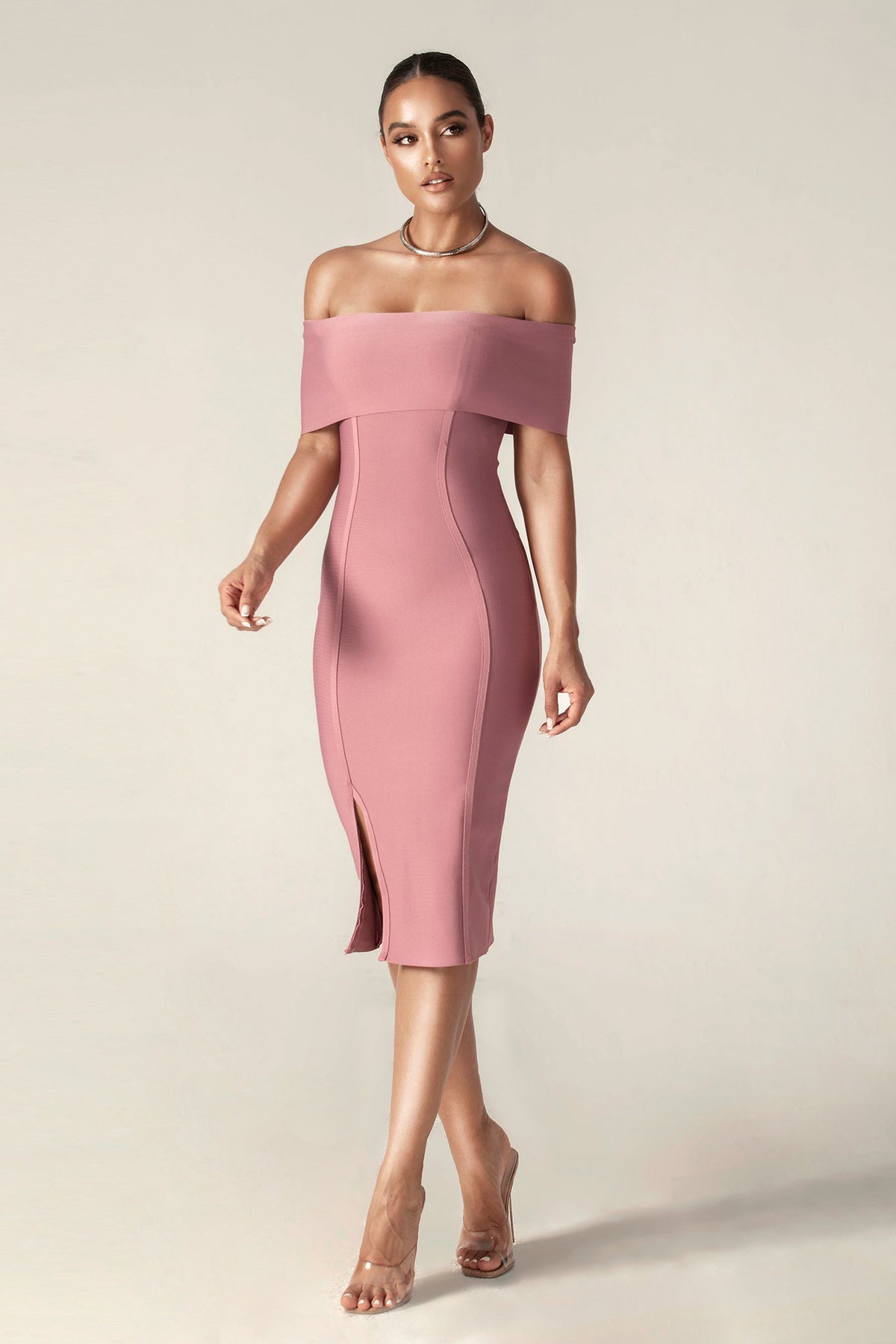Off-Shoulder Bodycon Bandage Midi Dress