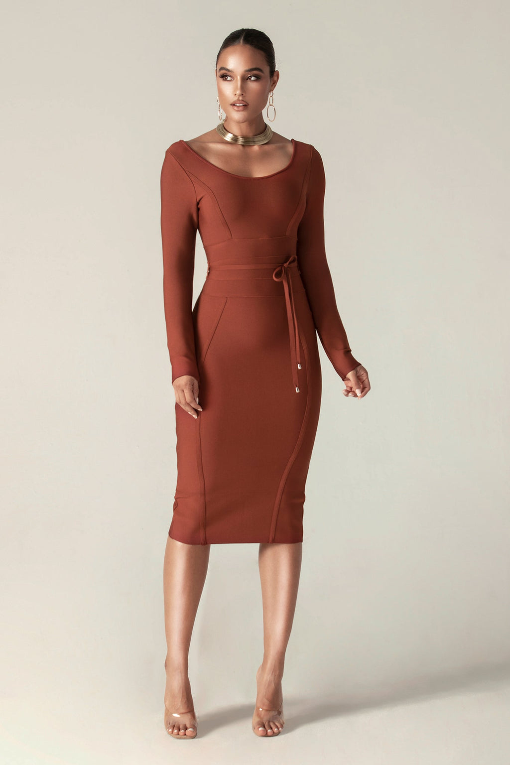 Scoop Neck Wrap Bandage Midi Dress