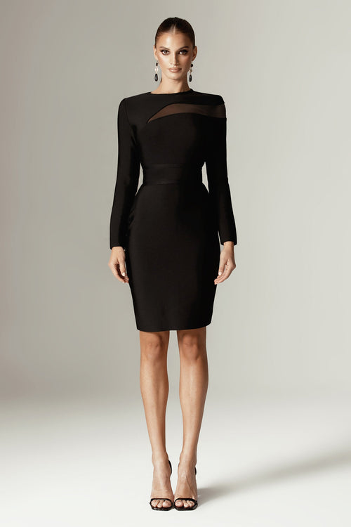 Asymmetric Mesh Cutout Bandage Dress