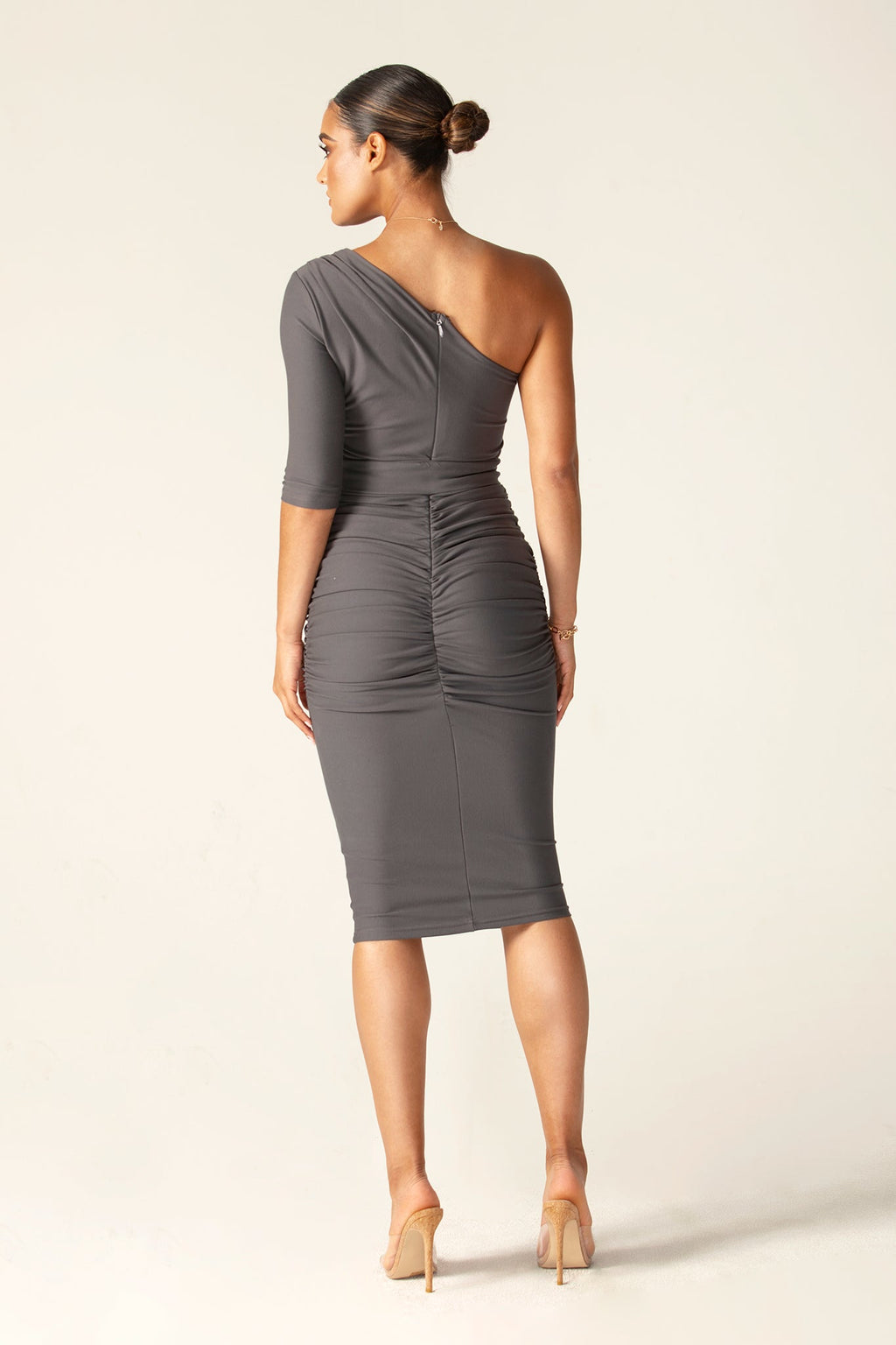 One-Sleeve Draped Bodycon Dress