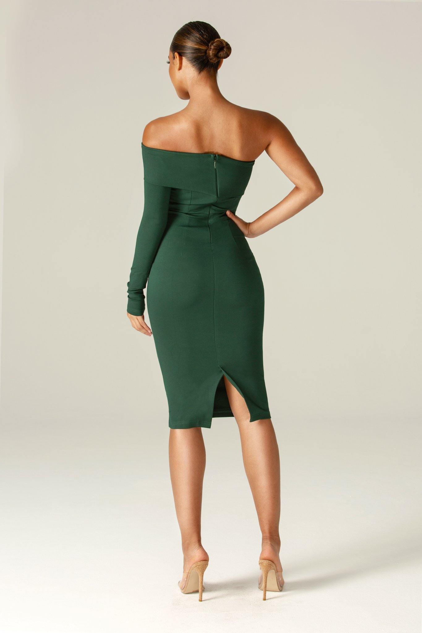Rita One Shoulder Dress (Emerald Green) - Alieva