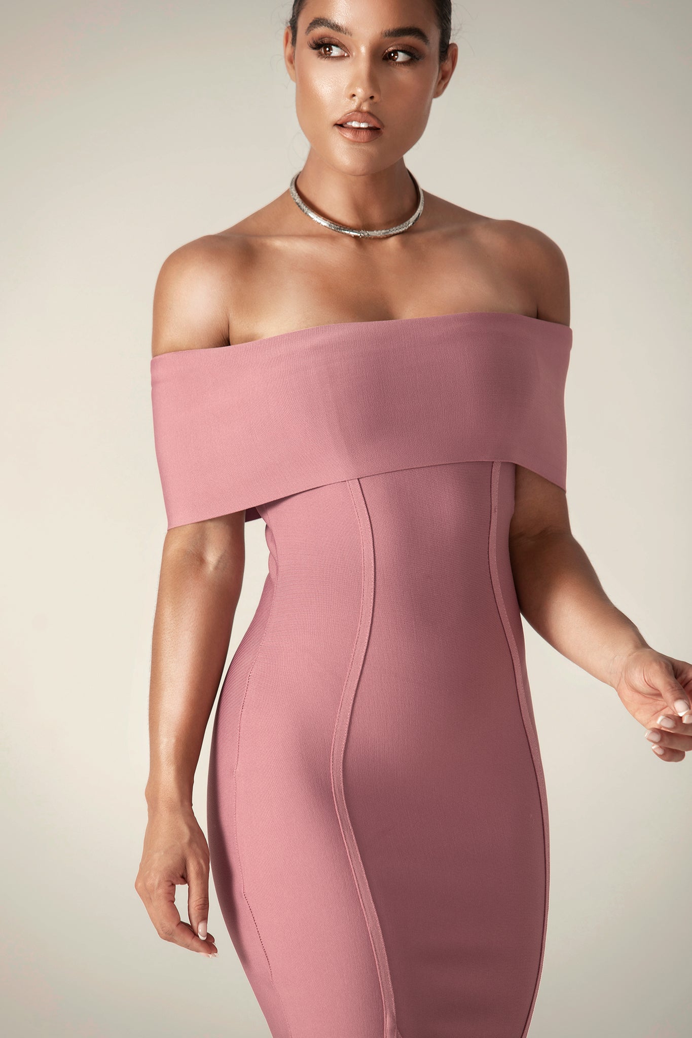 Off-Shoulder Bodycon Bandage Midi Dress