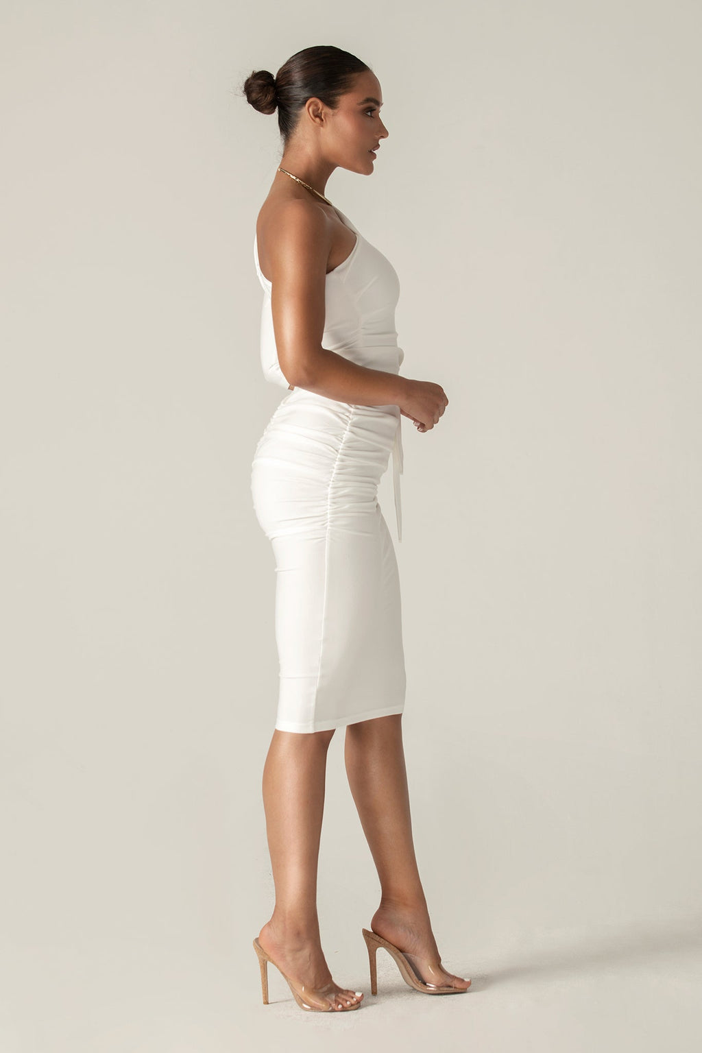 One-Sleeve Draped Bodycon Dress