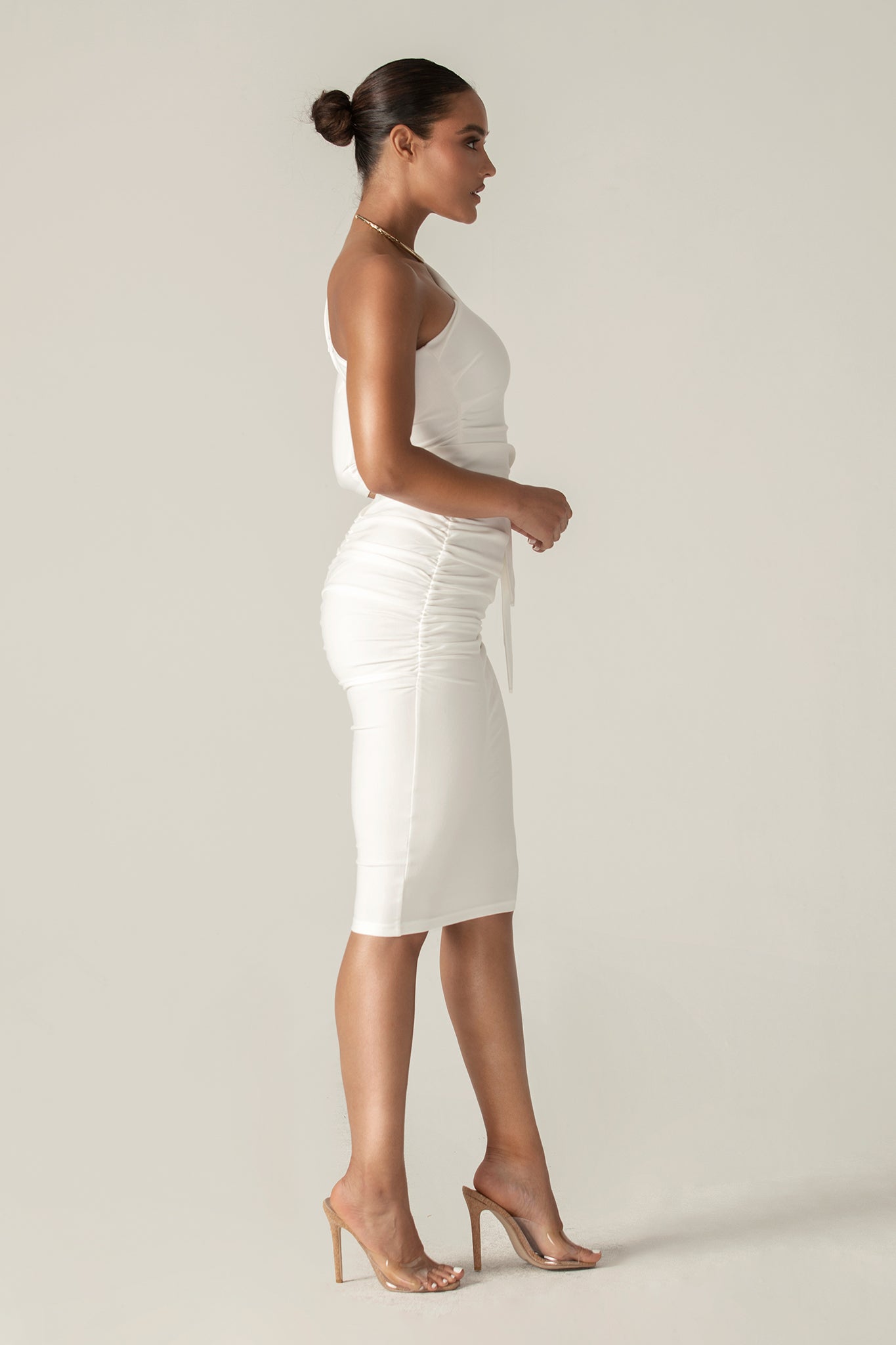 One-Sleeve Draped Bodycon Dress