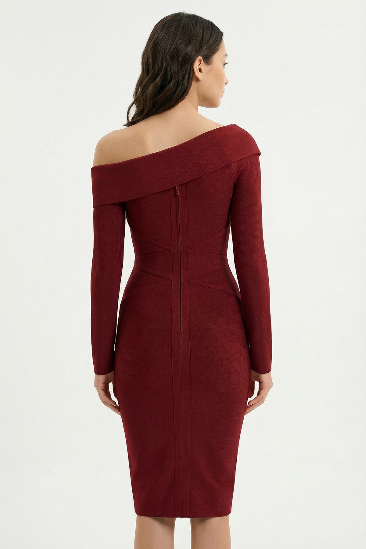 Off-Shoulder Draped Bandage Midi Dress