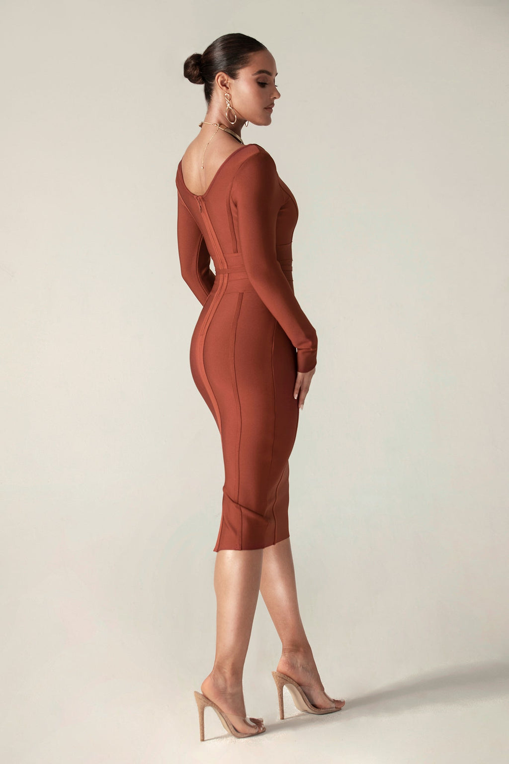 Scoop Neck Wrap Bandage Midi Dress