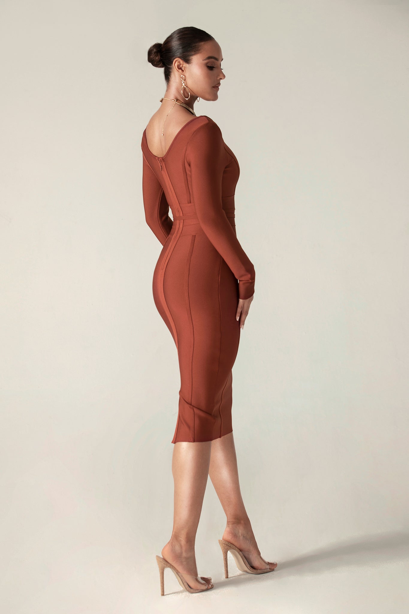Scoop Neck Wrap Bandage Midi Dress