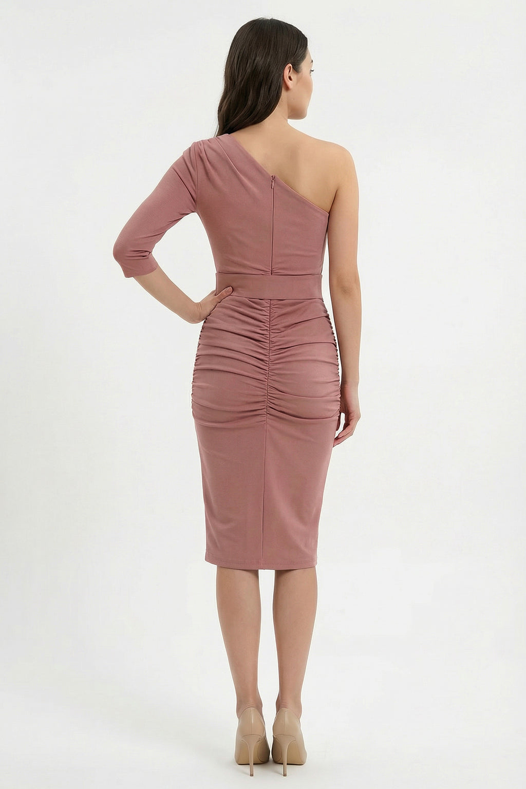 One-Sleeve Draped Bodycon Dress