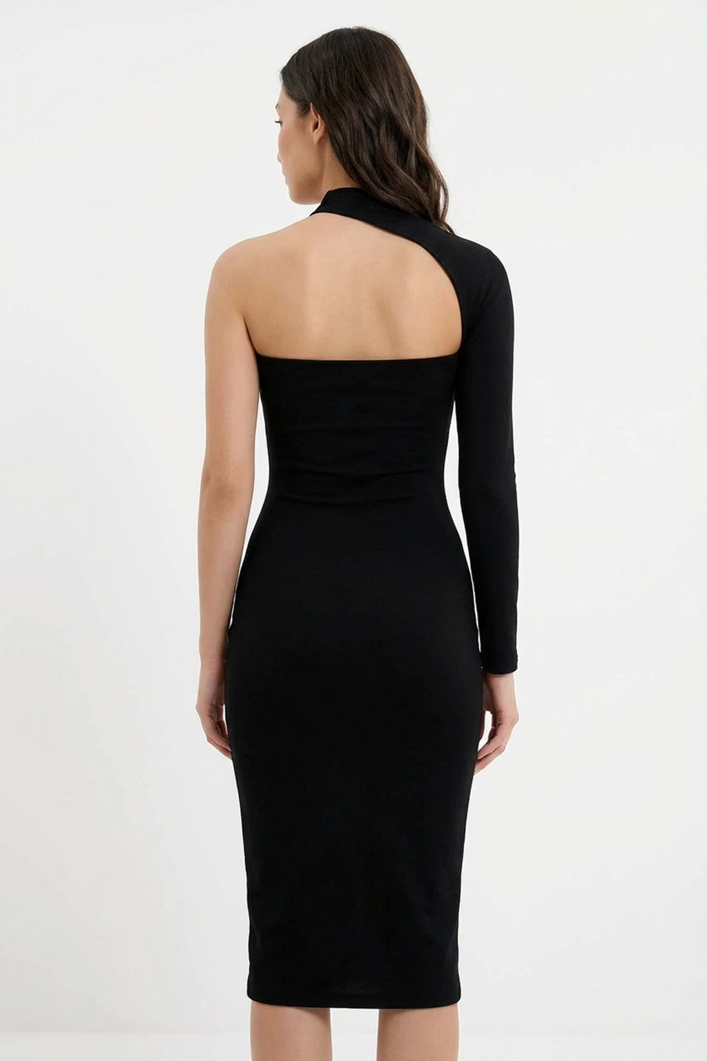 Asymmetric One-Shoulder Midi Dress