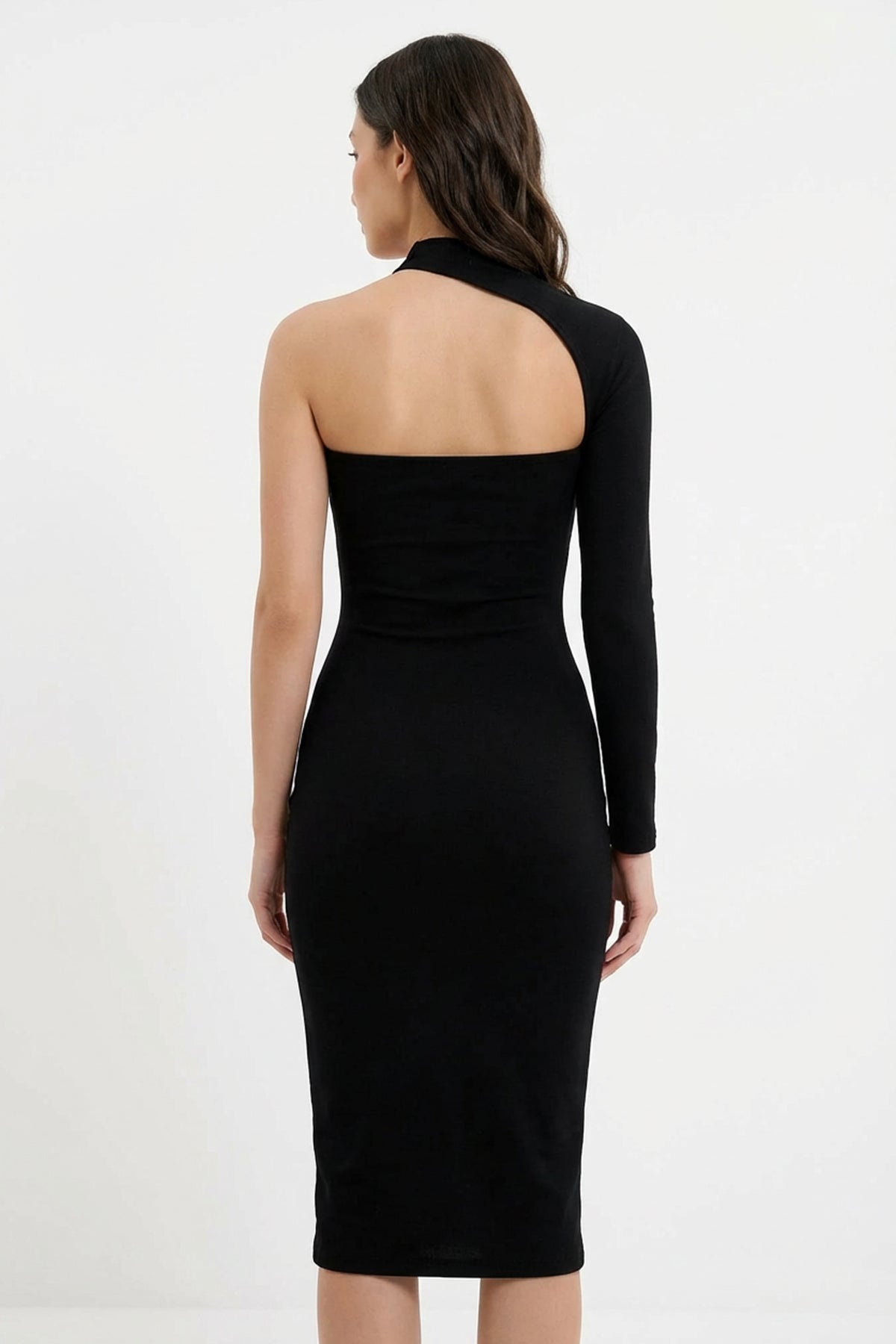 Asymmetric One-Shoulder Midi Dress