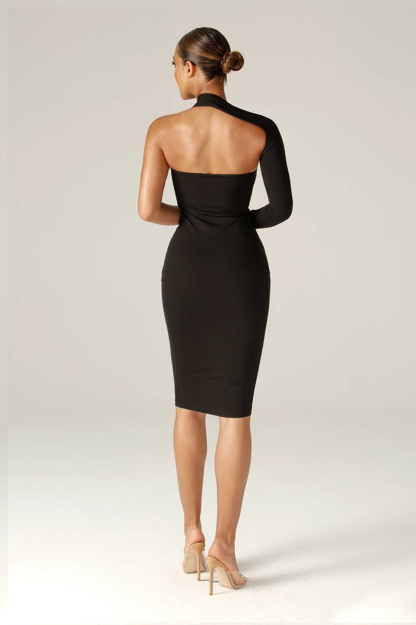 Asymmetric One-Shoulder Midi Dress