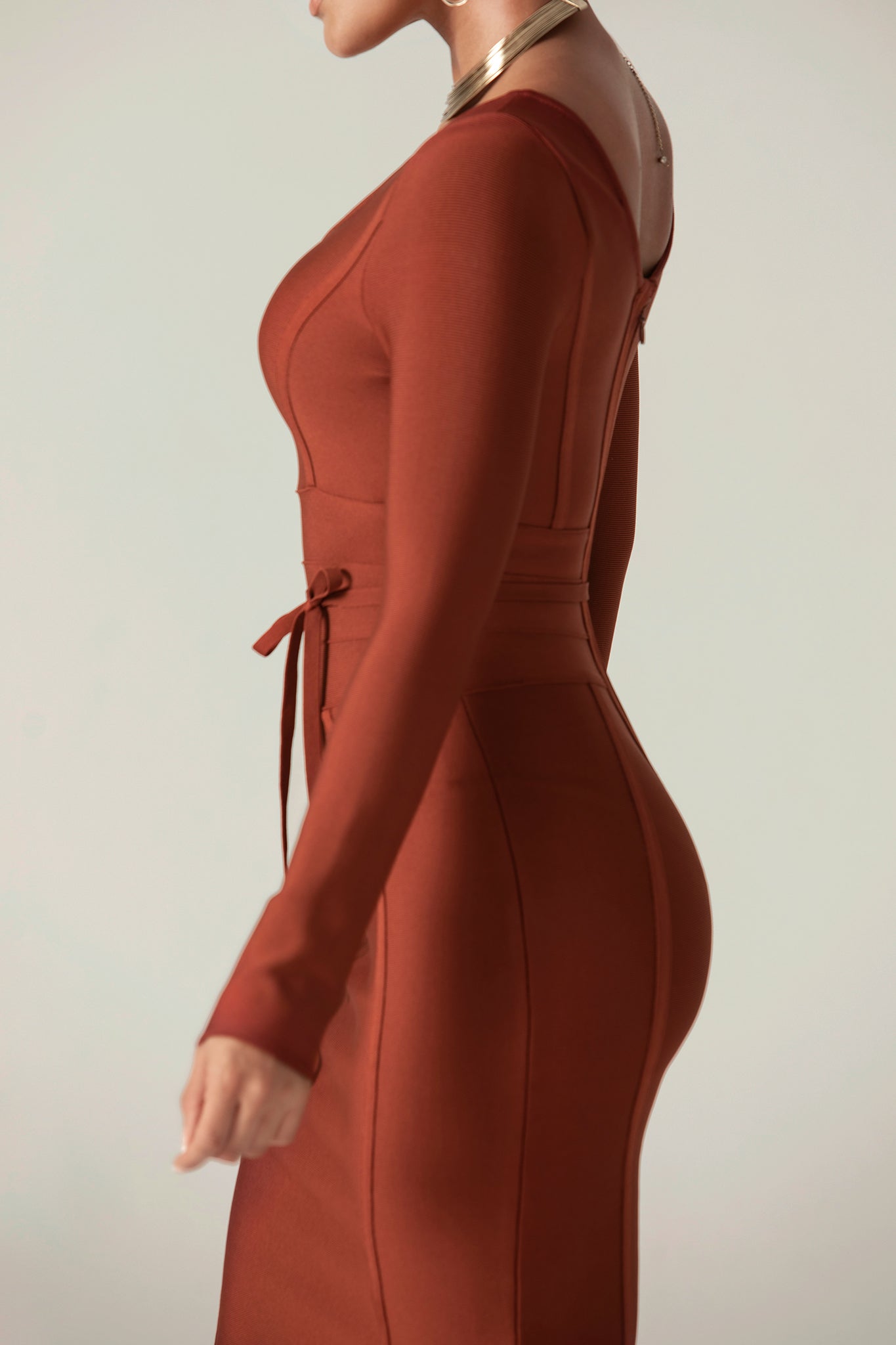 Scoop Neck Wrap Bandage Midi Dress