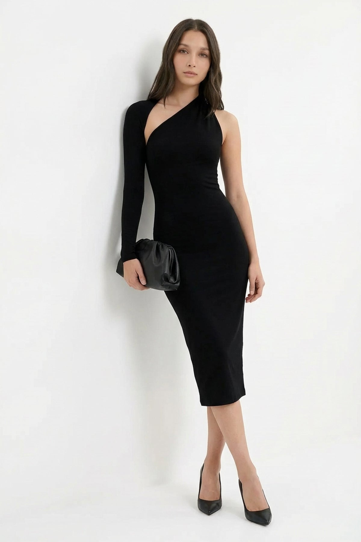 Asymmetric One-Shoulder Midi Dress