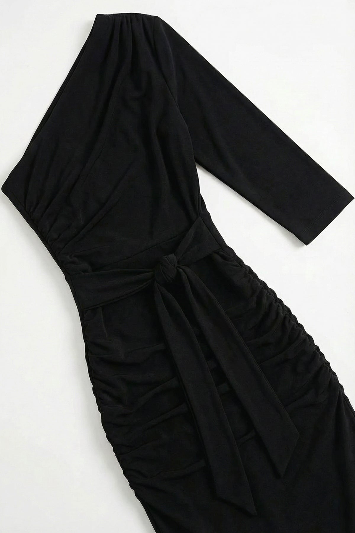 One-Sleeve Draped Bodycon Dress