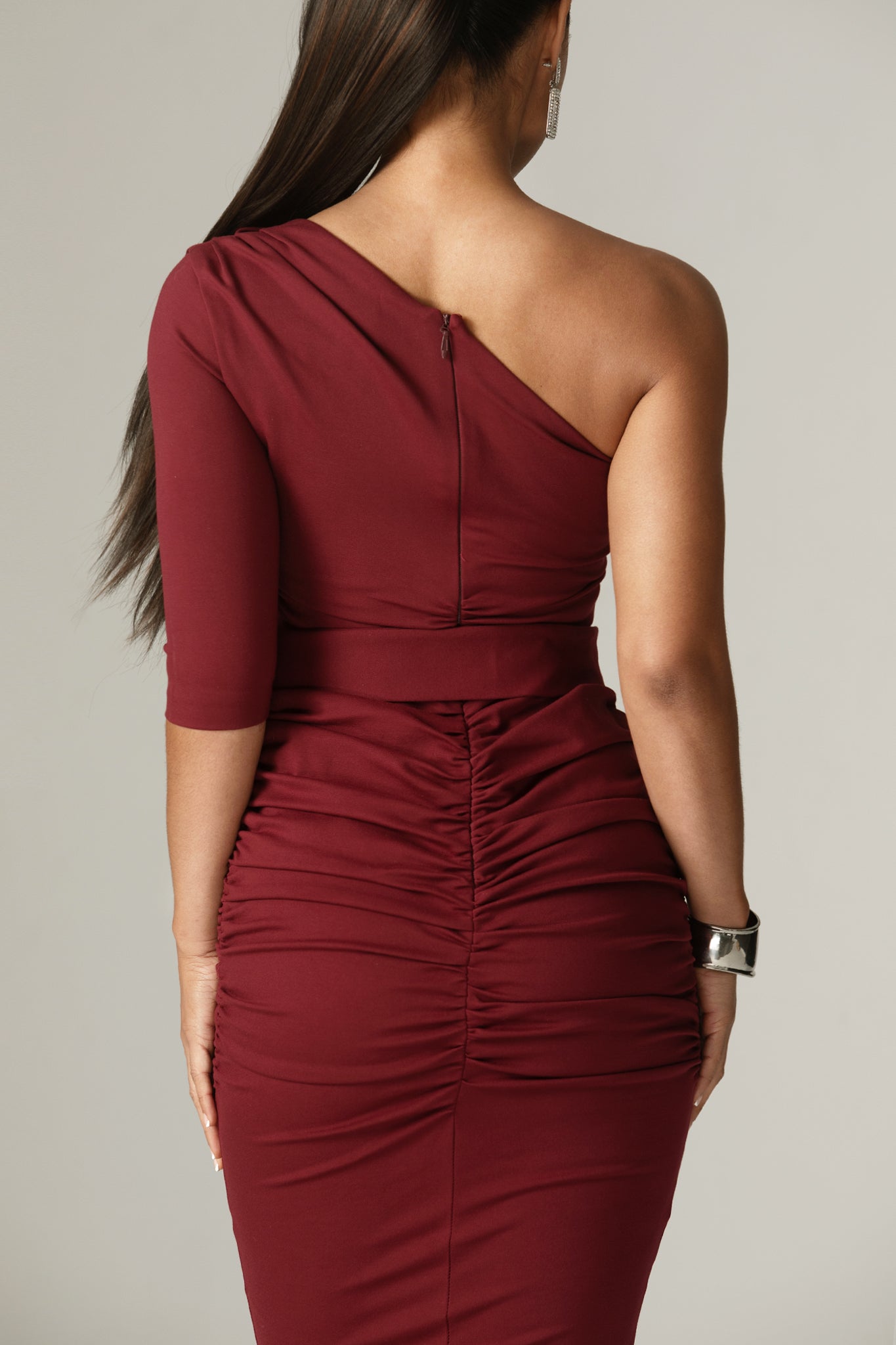 One-Sleeve Draped Bodycon Dress