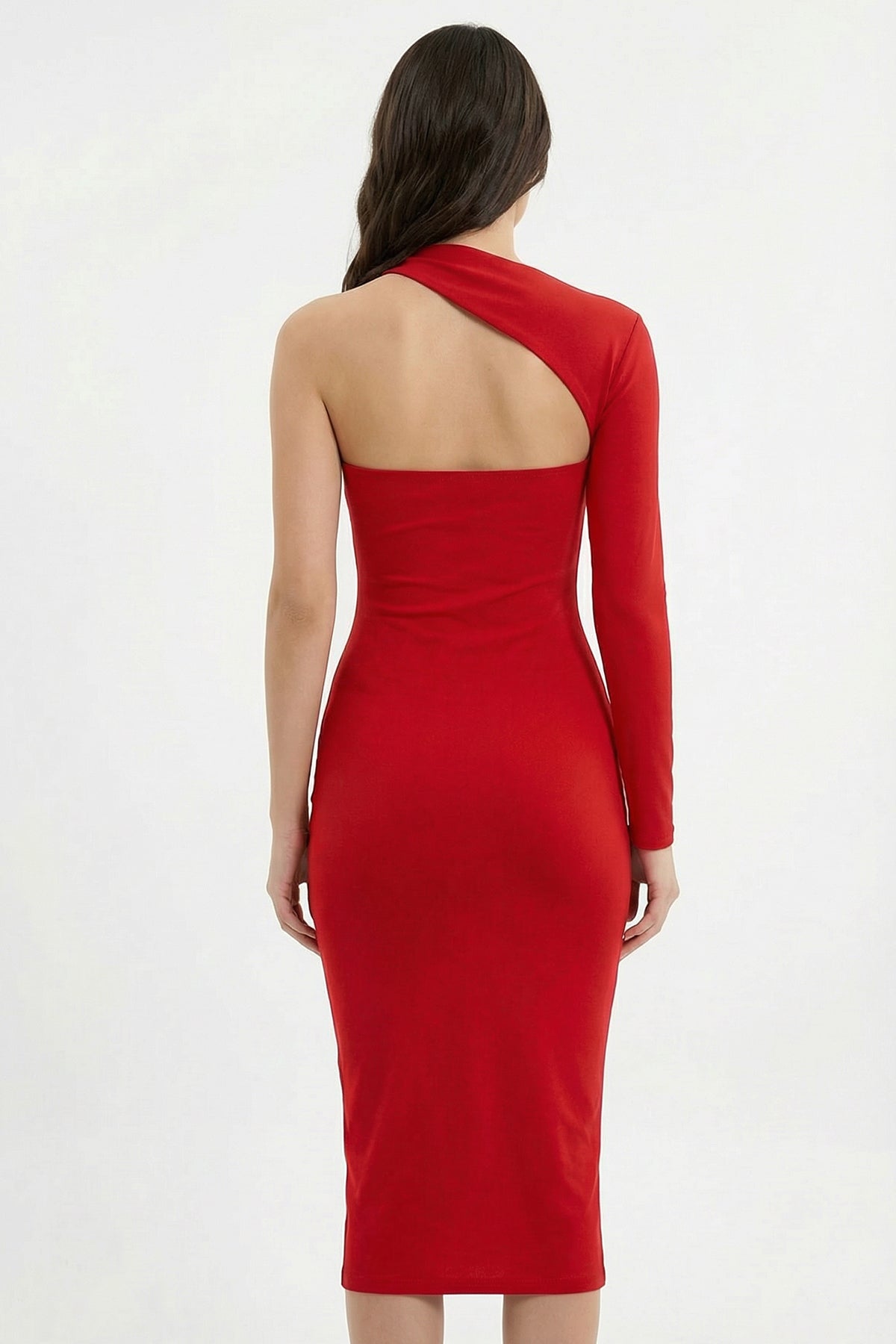 Asymmetric One-Shoulder Midi Dress