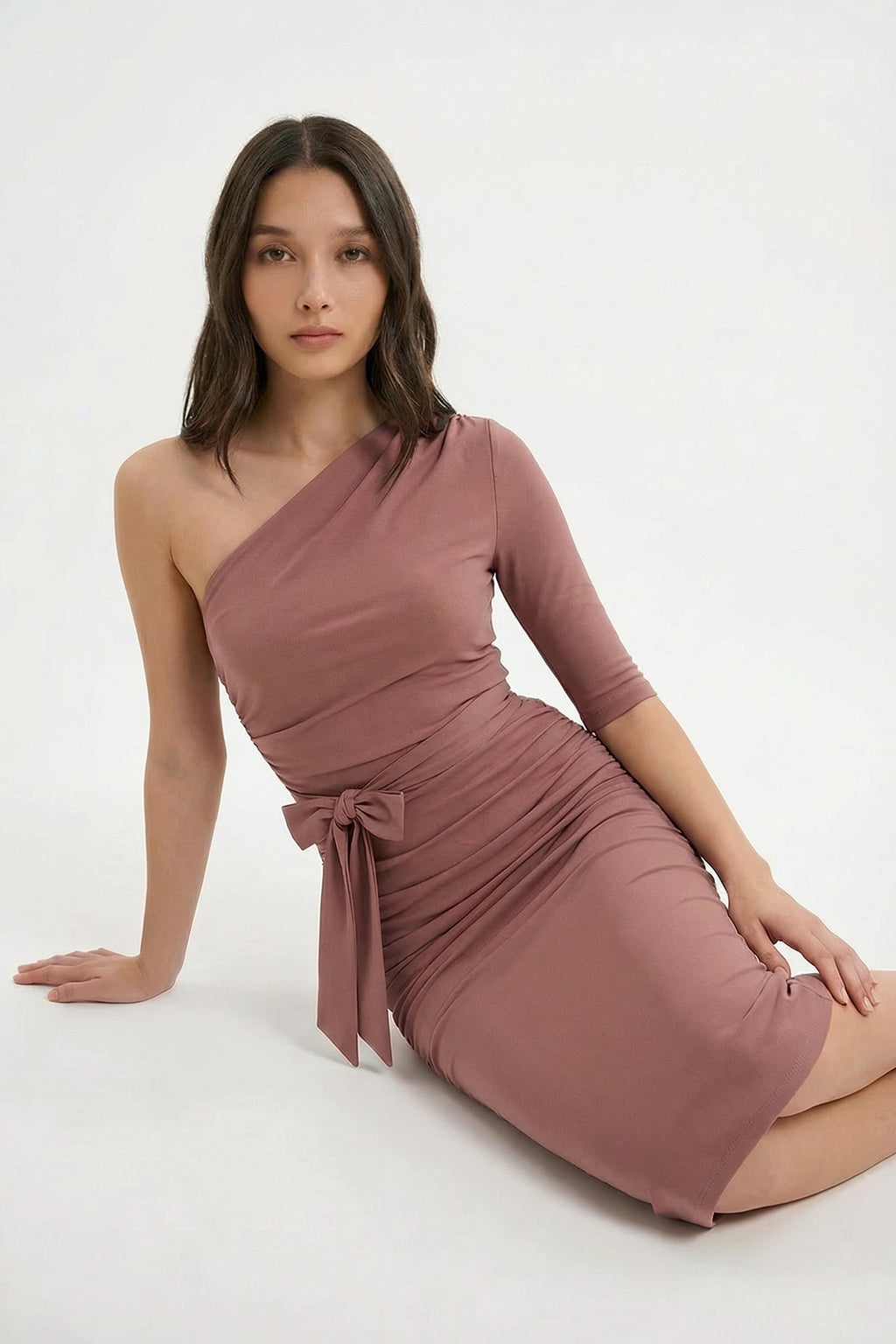 One-Sleeve Draped Bodycon Dress