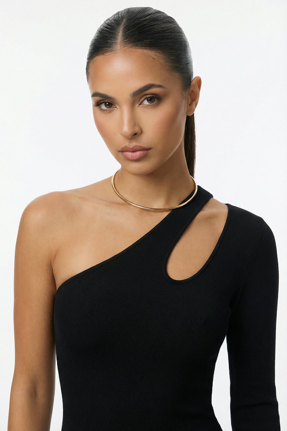 Asymmetric One-Sleeve Cutout Midi Dress