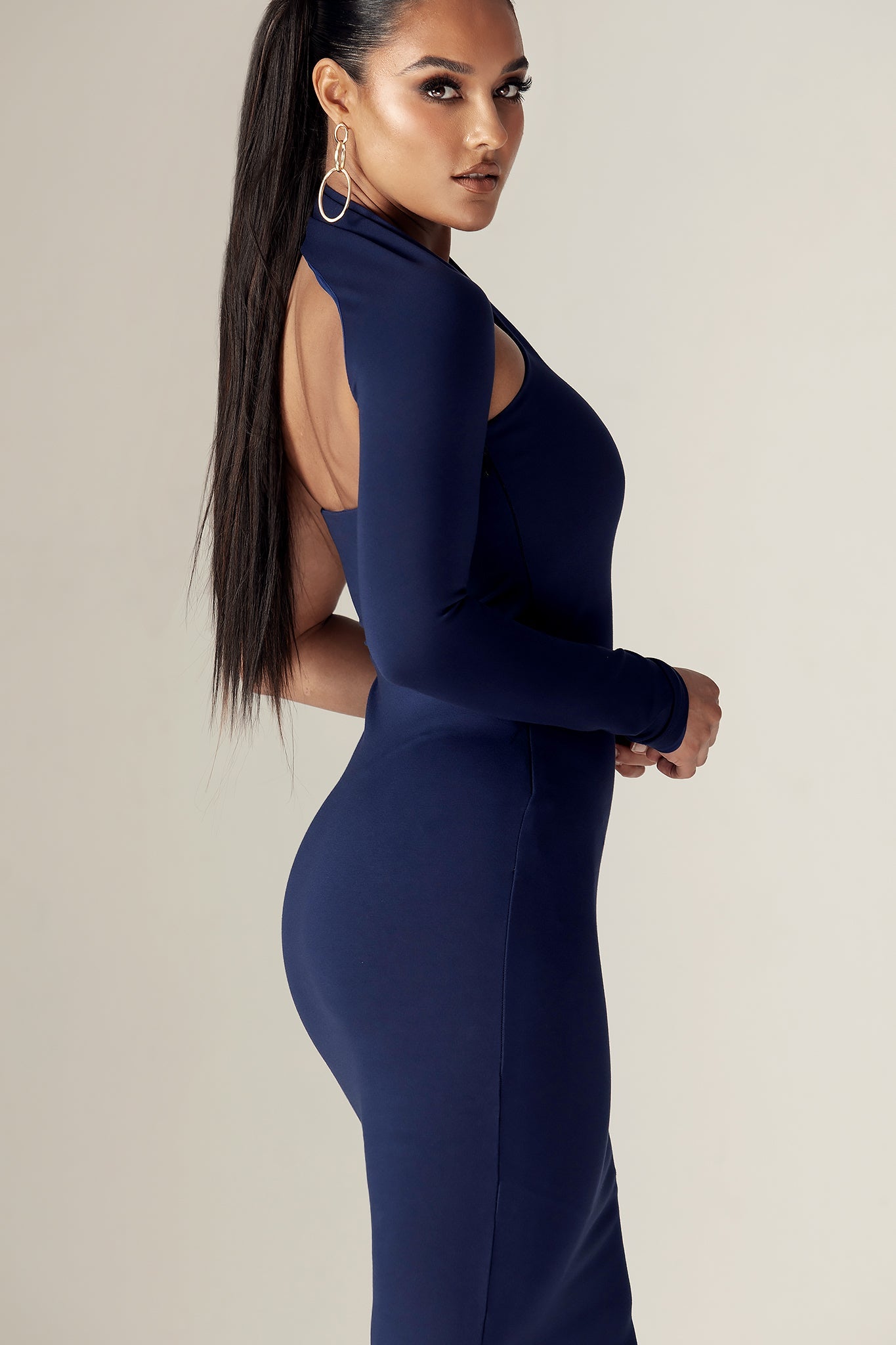 Asymmetric One-Shoulder Midi Dress