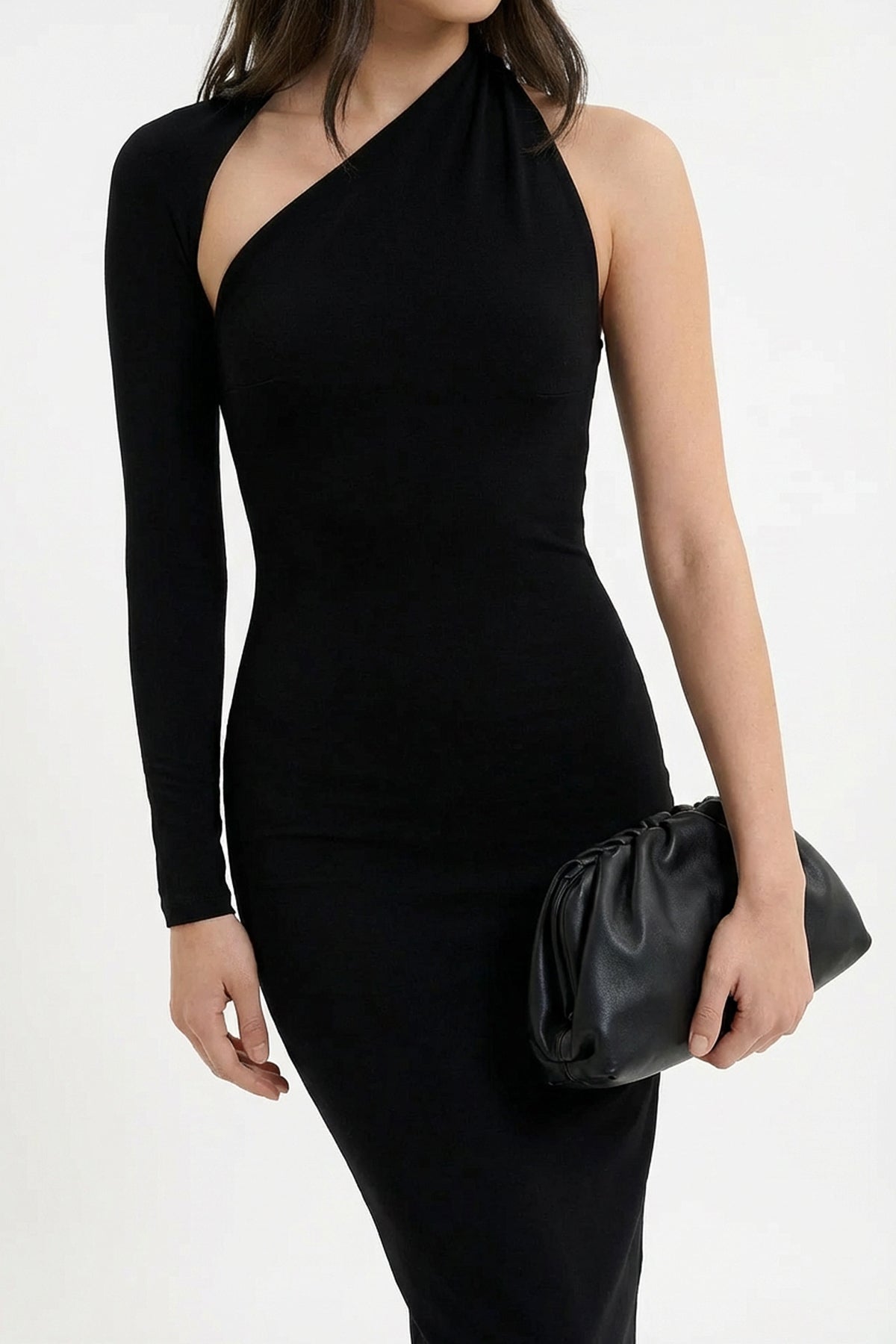 Asymmetric One-Shoulder Midi Dress