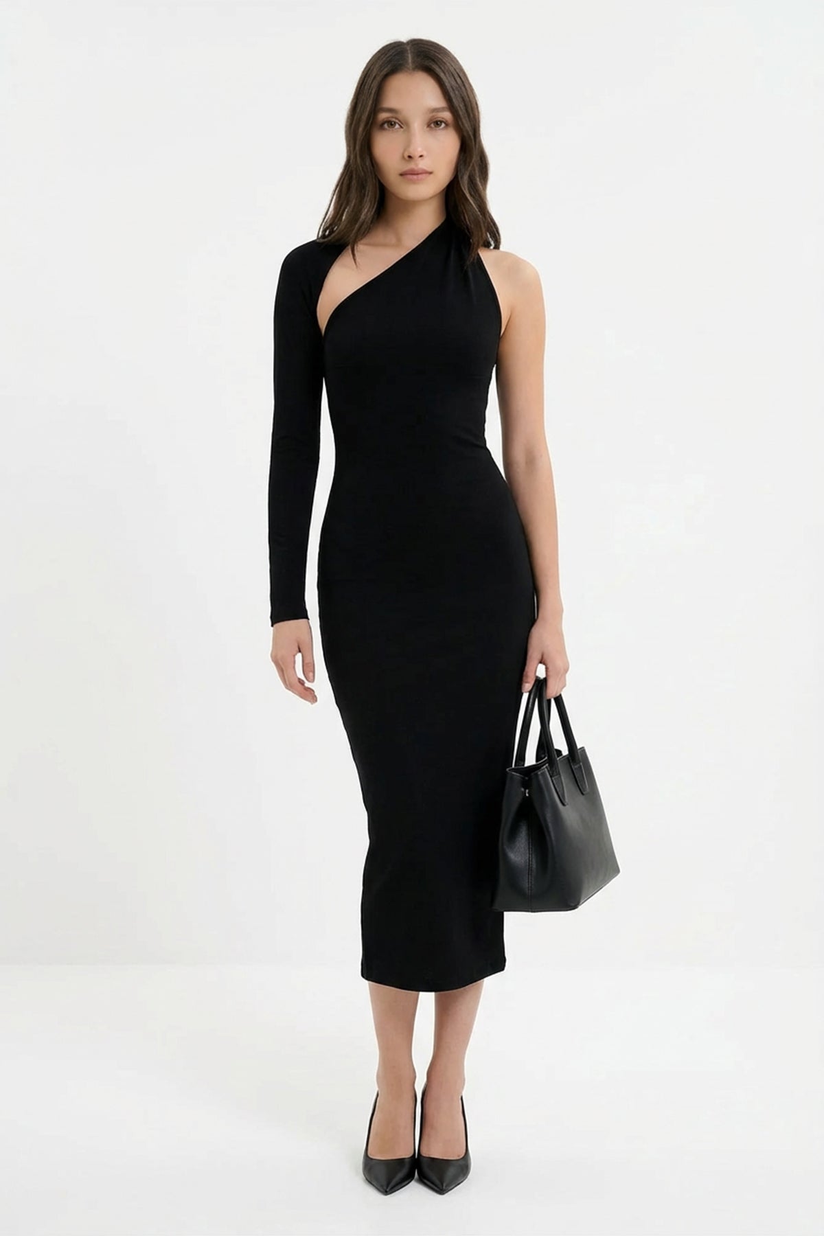 Asymmetric One-Shoulder Midi Dress