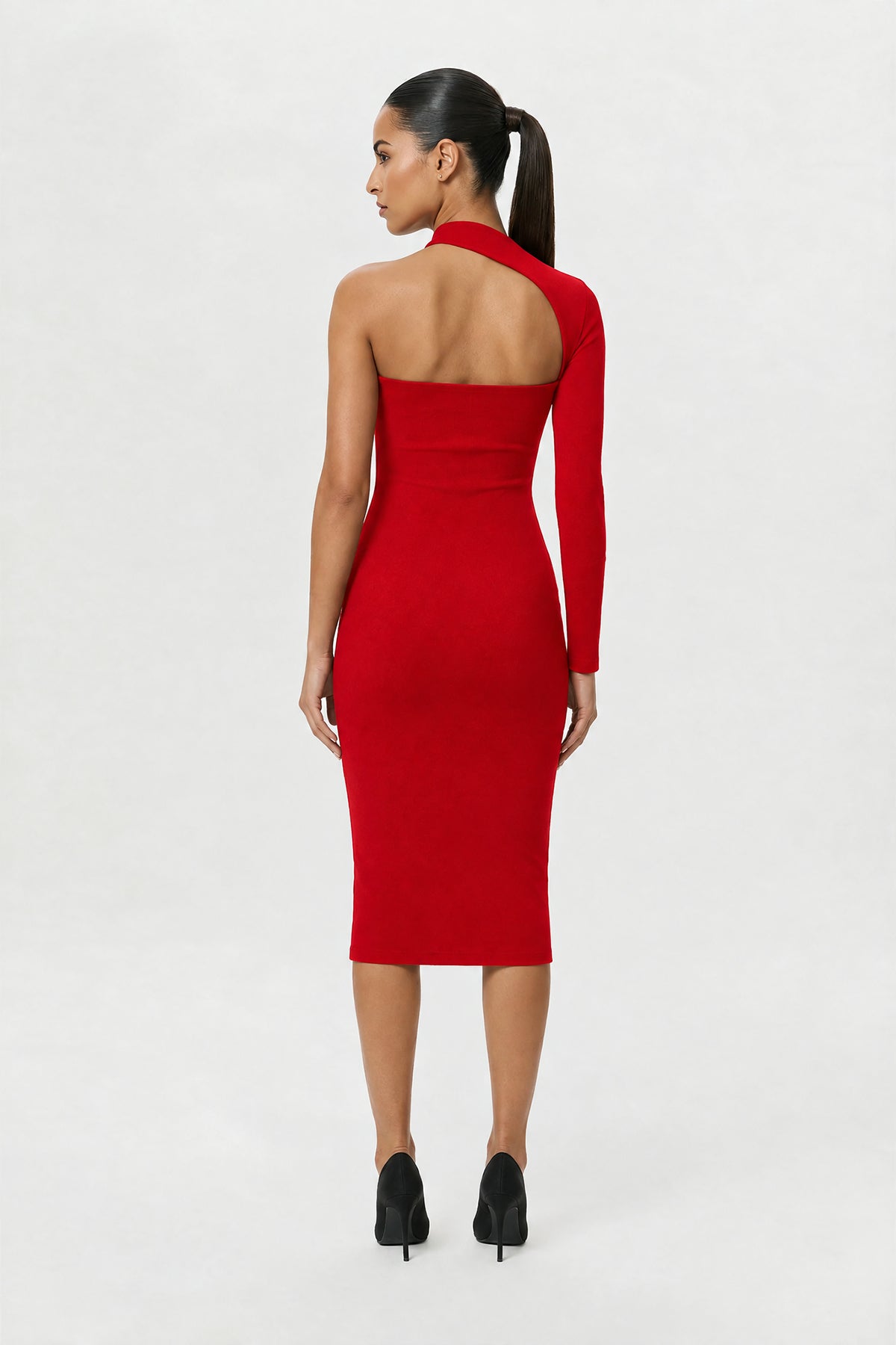 Asymmetric One-Shoulder Midi Dress