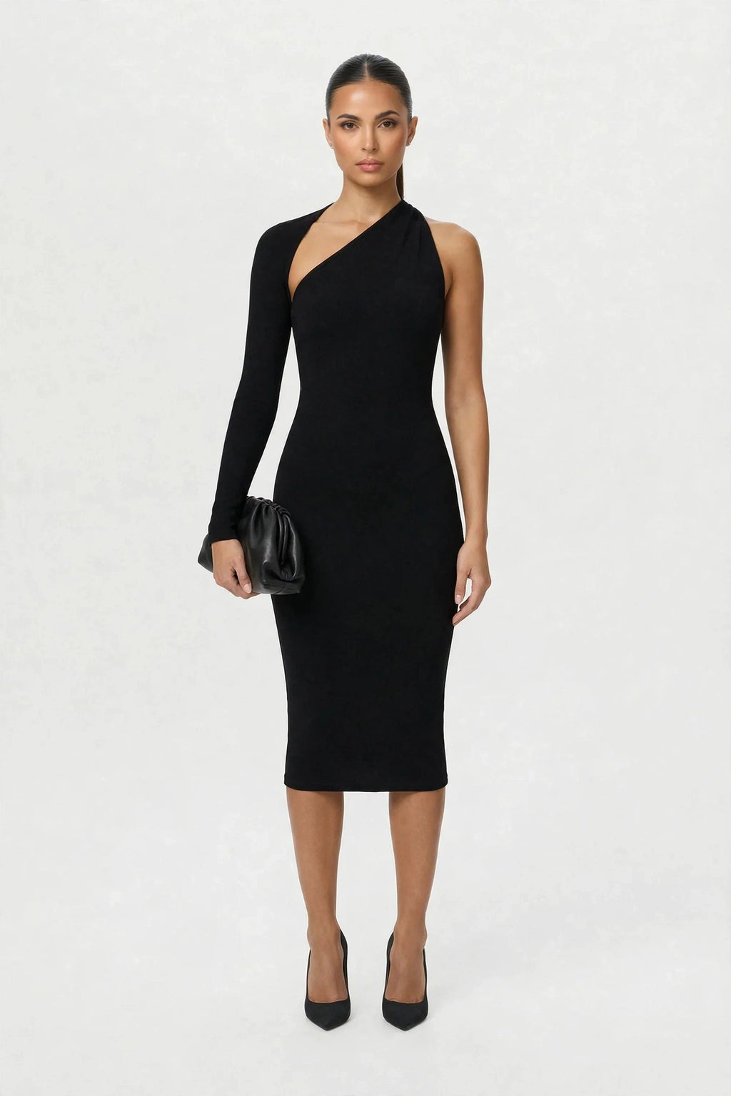 Asymmetric One-Shoulder Midi Dress