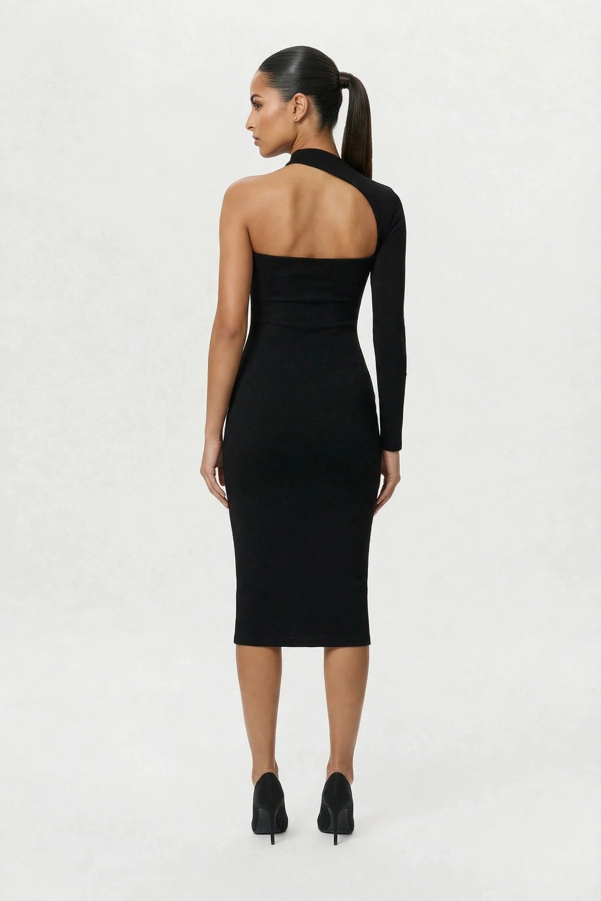 Asymmetric One-Shoulder Midi Dress