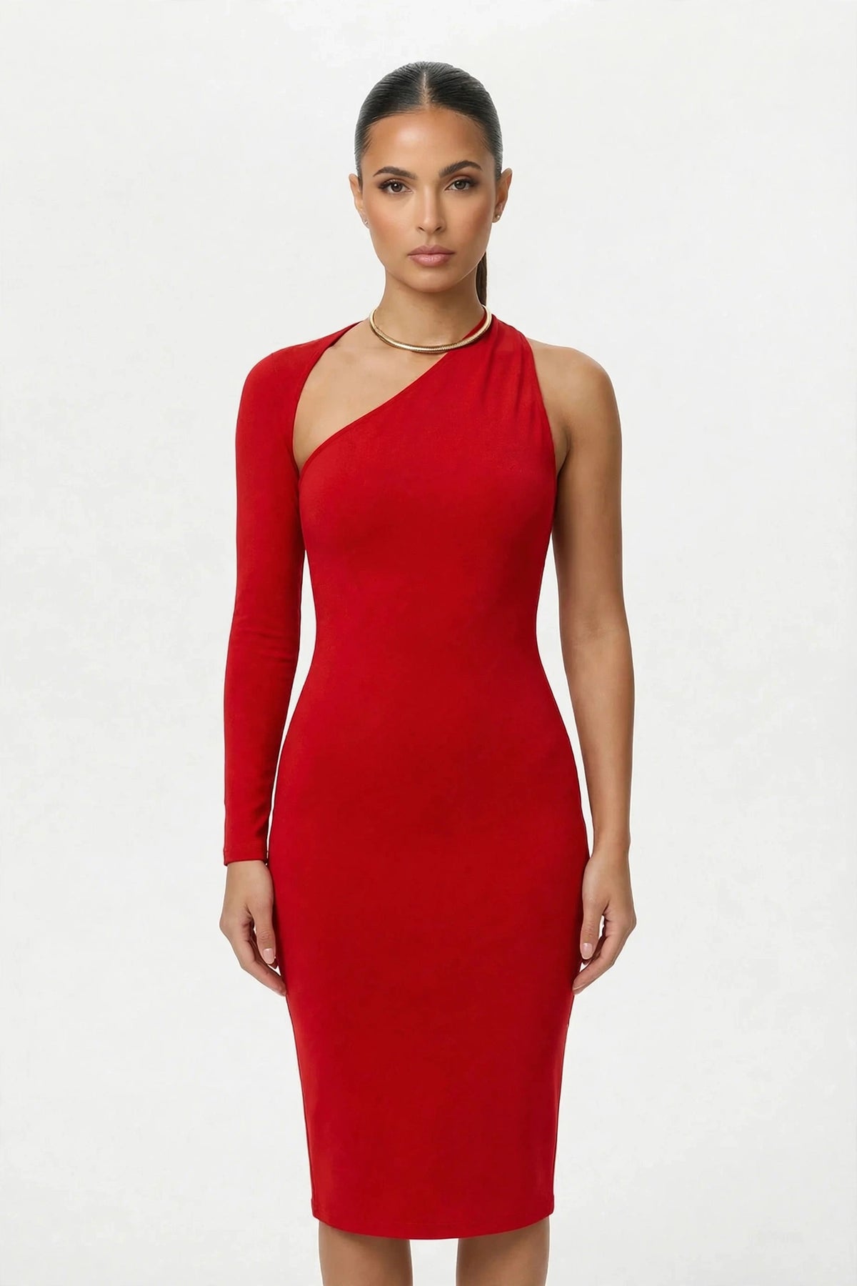 Asymmetric One-Shoulder Midi Dress