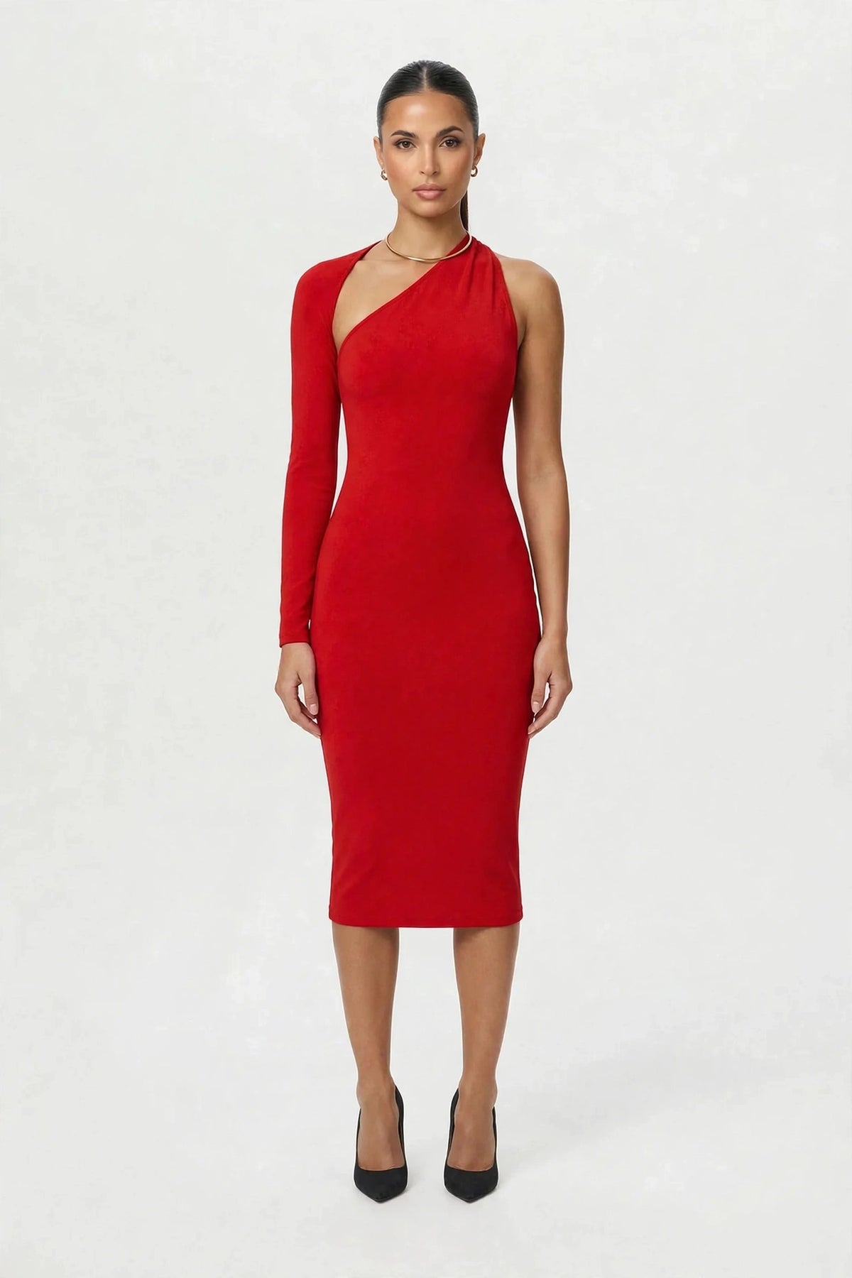 Asymmetric One-Shoulder Midi Dress