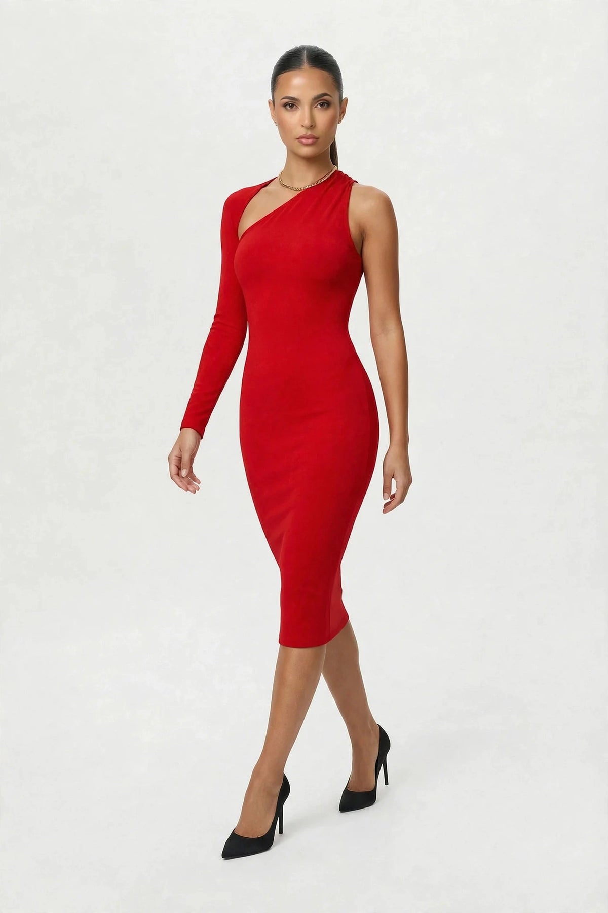 Asymmetric One-Shoulder Midi Dress
