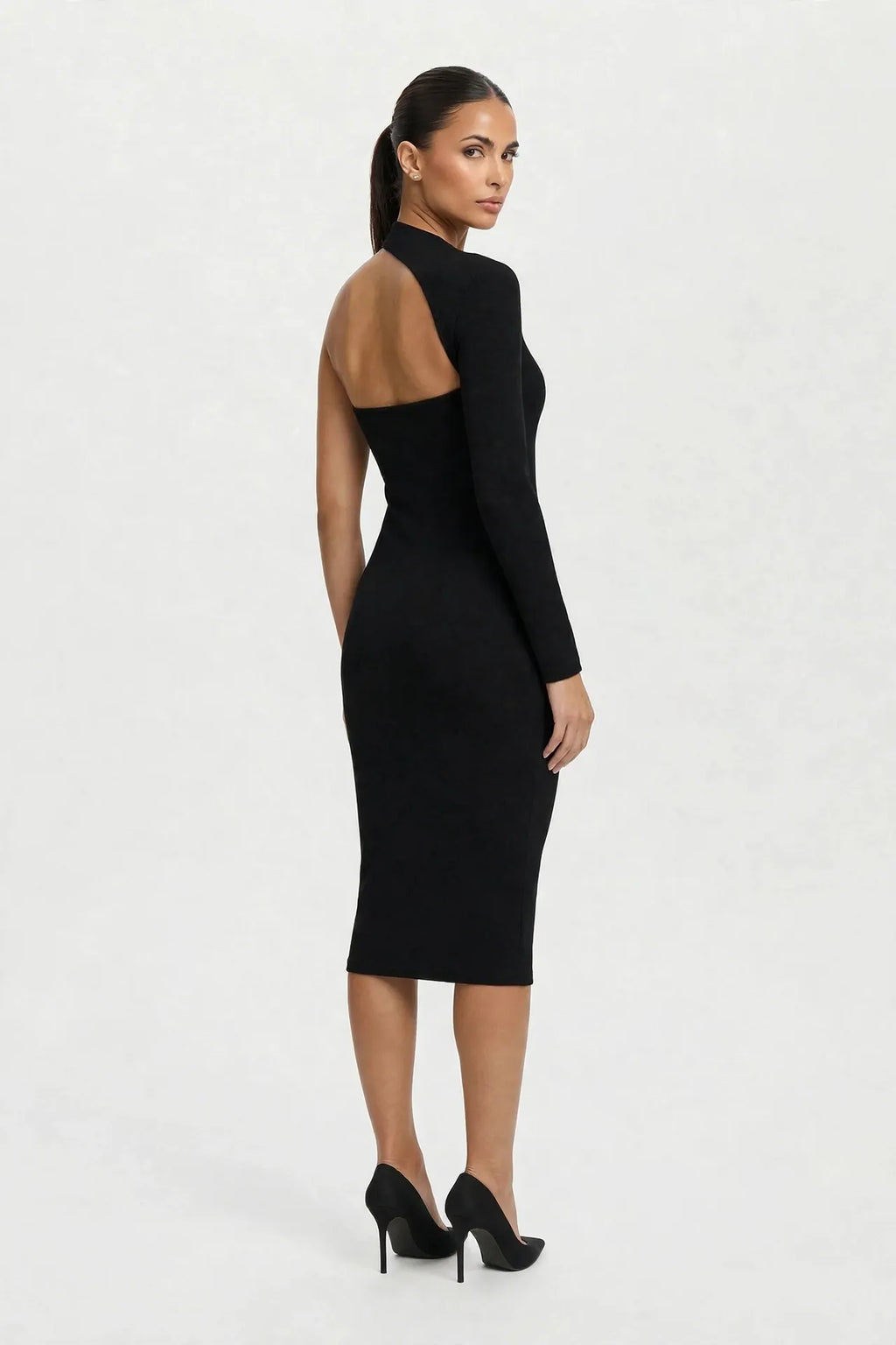 Asymmetric One-Shoulder Midi Dress